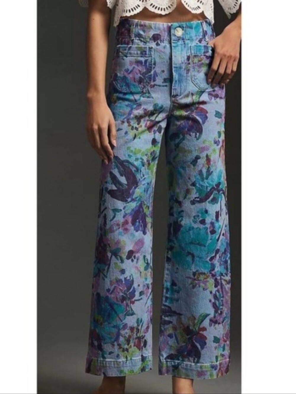 Maeve The COLETTE by Anthropologie Wide-Leg Light Wash Jeans Floral - Size 27